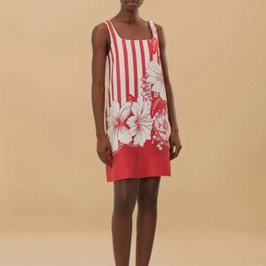 Red and White Floral Striped Dress